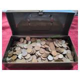 9.5x4.5x3.5 Metal Box Full of Wheat Pennies