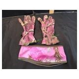 Pink Camo Gloves, Sz XL with Headband