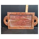 Vtg Mexican Folk Art Carved Wooden Serving Tray