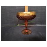 Vtg Indiana Glass Diamond Point Amber Compote