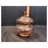 Vtg Romanian Glass Candy Dish w/ Gold Leaf Overlay