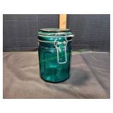 Vtg Emerald Green Paneled Glass Canister