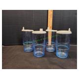 (4)Tupperware 14oz Blue Stackable Plastic Tumblers