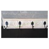 Distressed Coat Rack w/ 4 Metal Hooks