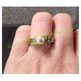 Gold-Tone Pearl / CZ Ring
