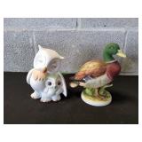 Mommy & Baby Owl Figurine w/ Mallard Duck