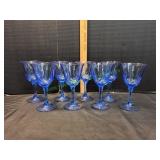 (8) Vtg Fostoria Avon American Blue Water Goblets