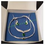Avon Silver-Tone Emerald 3pc Jewelry Set