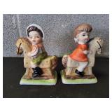 Vtg Ceramic Boy & Girl Riding Horses Figurines