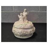 Vtg Ceramic Sculpted Cherub Trinket Box