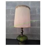 Vtg Green Glass Table Lamp w/ Shade
