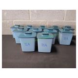(11) Blue Plastic Tea Canisters w/ Lids