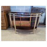 Chrome Wood Half Moon Glass console Table