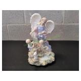 Vtg Ceramic Rotating Musical Angel w/ Children