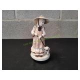 Vtg Porcelain Girl Walking Lamb Music Box