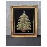 Framed Vtg Costume Jewelry Christmas Tree