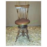 Vtg Wood Adjustable Piano Chair w/ Backrest