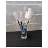 10.5" Crystal Vase w/(6)LongStem Champagne Flutes