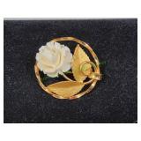 Vtg Karen Lynne Rose Brooch, 12K Gold Filled