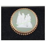Vtg Gold-Filled Wedgwood Jasper Sage Green Brooch