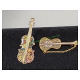 (1) Vtg Guitar & (1) Vtg Violin Brooches