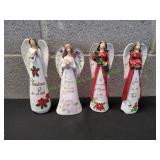 (4) Poinsettia Message Angel Figurines