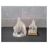 (2) Vtg Glass Church Music Box & Light-Up Church