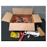 Box of Power Strip, Tools, Scissors & More