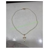Vtg 16" Opal Necklace w/ Gold Tone Cross Pendant