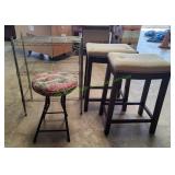 (3) Stools & 3-Tier Metal Shelf