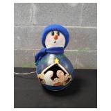 Vtg Handpainted Illuminated Snowman Gourd