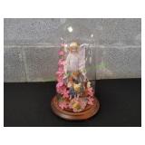 Porcelain Guardian Angel Figurine in Glass Dome