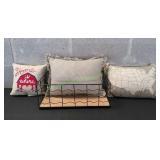 Metal Basket w/ (3) Throw Pillows