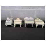 (4) Vtg Ceramic White Grand Piano Trinket Boxes