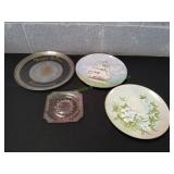 (3) Decorative Plates w/ Pink Depression Saucer
