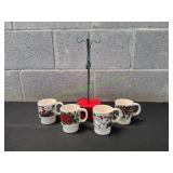Vtg 4pc Holiday Stacking Mugs w/ Tree