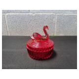 Vtg Jeannette Glass Red Swan Powder / Trinket