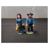 Vtg Hand Painted Cast Iron Amish Couple Figurines