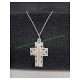 Vtg Mother of Pearl Cross on Chain