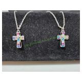 (2) 18" Swarovski Crystal Cross Pendants