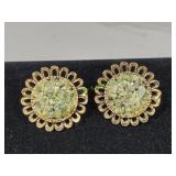Vtg Gold-Tone Chip Gemstone Clip-On Earrings
