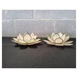 (2) White Capiz Shell Lotus Candle Holders