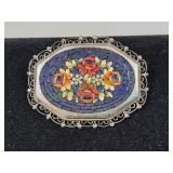 Vtg Italian Micco Mosaic Floral Brooch