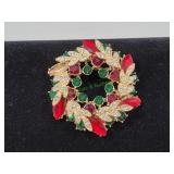 Vtg Christmas Holly Berries Brooch