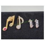 Vtg Musical Note Brooches / Pins