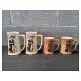 (4) Rustic Black Hills Pottery Bear Mugs