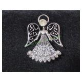Vtg Silver-Tone Rihestone Angel Brooch