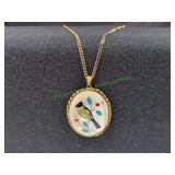 Vtg Gold Tone Inlaid Mother of Pearl Bird Pendant