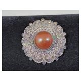 Vtg Silver-Tone Greek Medallion Brooch
