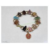 Vtg Gold-Tone Link Polished Stone Bracelet